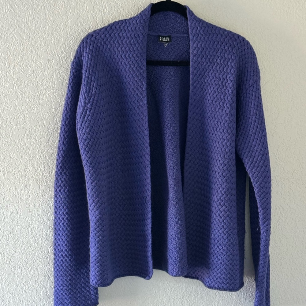 Eileen Fisher Pringle Textured Purple Cardigan Women’s M